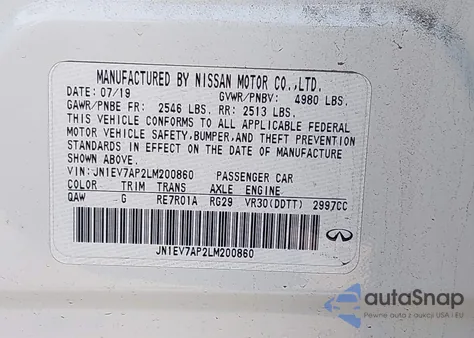 2020 Infiniti Q50 Sport from USA, damaged, VIN JN1EV7AP2LM200860